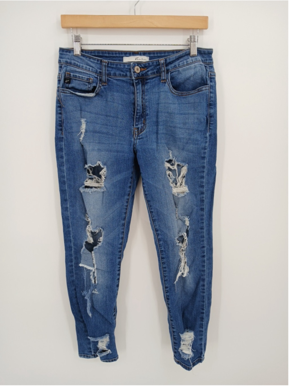 KANCAN SIGNATURE Stretch Denim DESTROYED Mid-Rise ANKLE SKINNY JEANS Sz 29